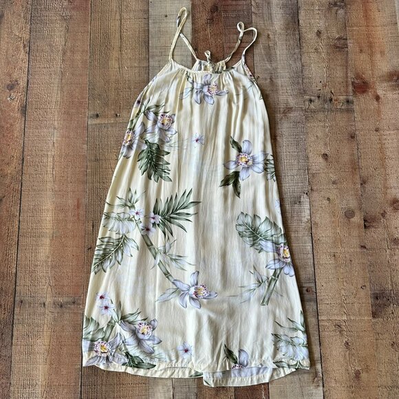Vintage Winnie Fashion Floral Dress Size S Yellow Hawaiian Halter Swim Cover up - Picture 1 of 8